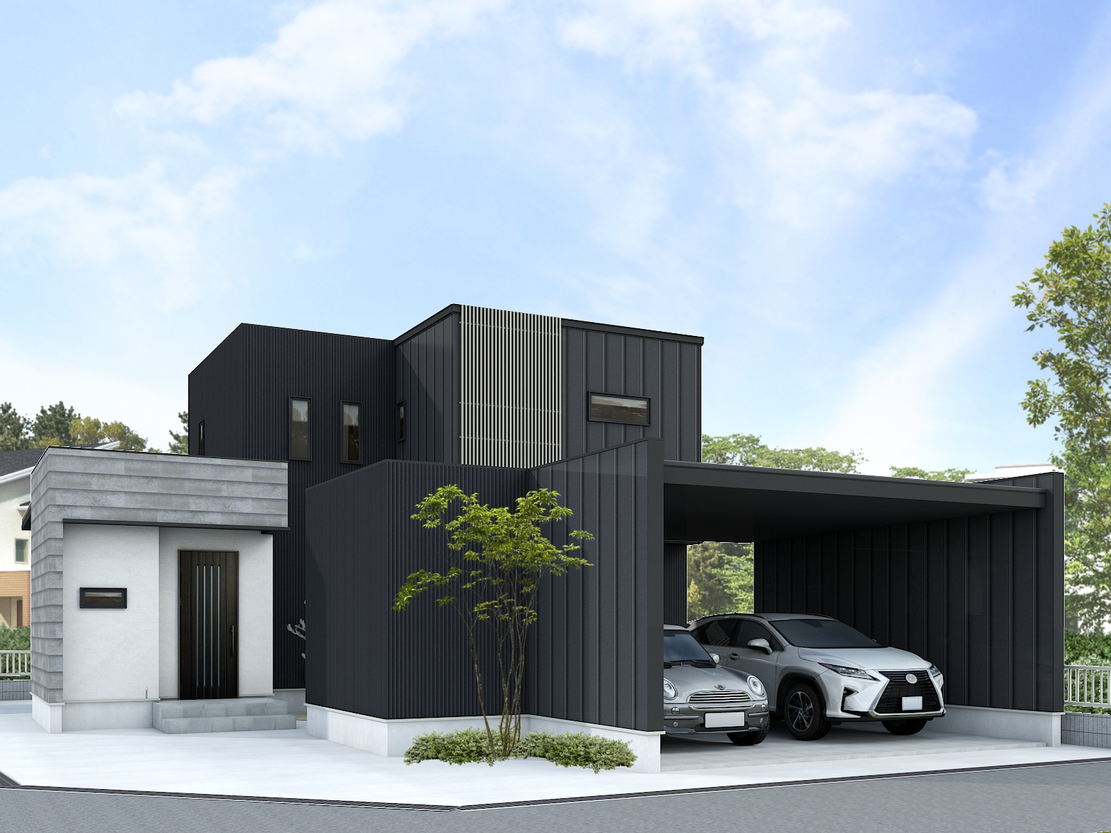 ガルバリウムをふんだんに使用したおしゃれな2階建て